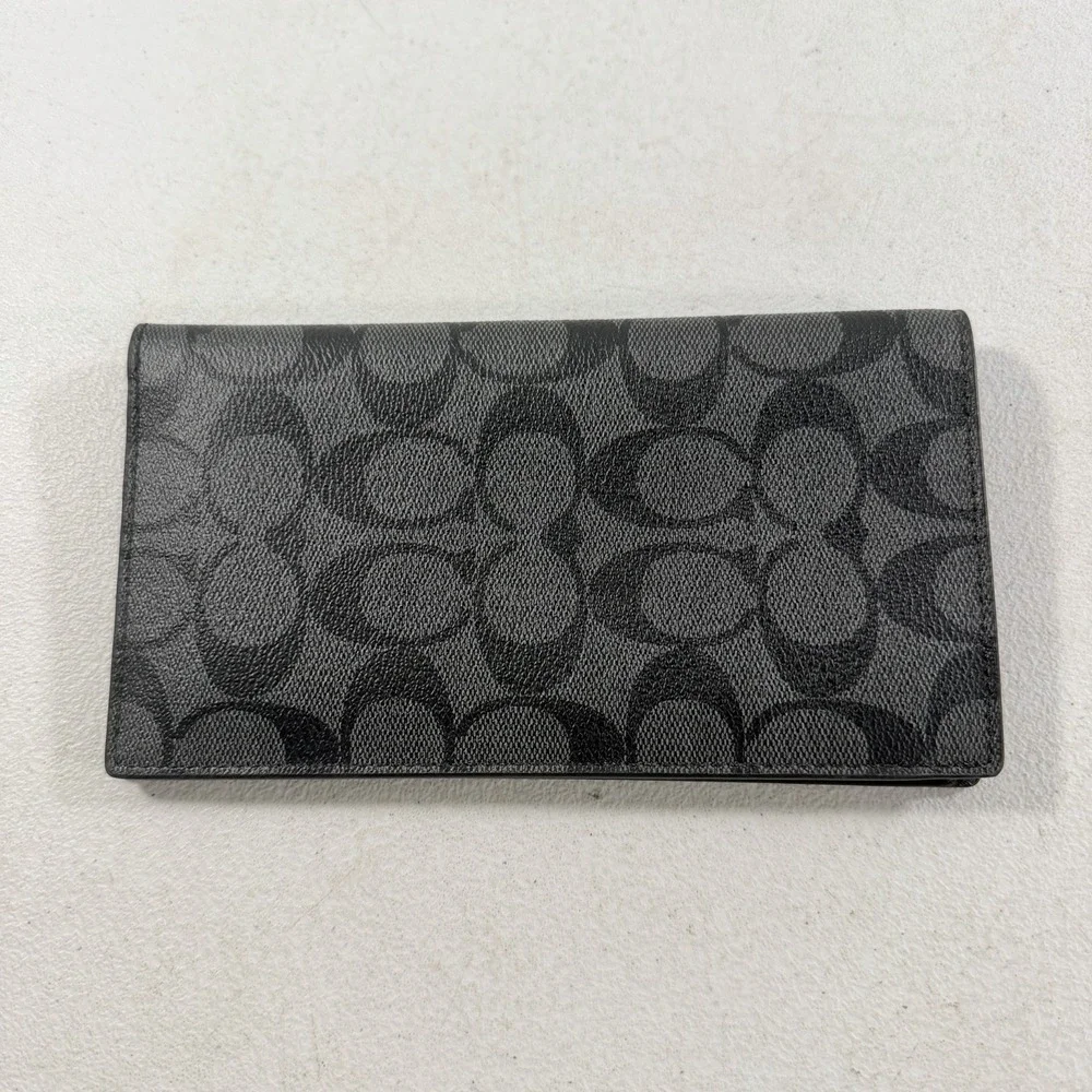Coach Signature Passport Document Holder Case Black Charcoal Wallet